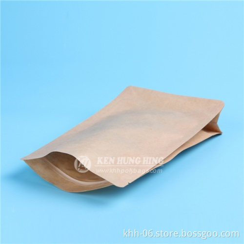 Stand up Zip Lock Kraft Paper Customize Quad Seal Biodegradable Paper Bag for Food